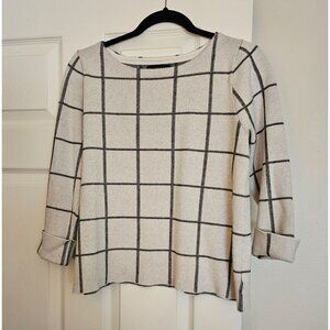 Tahari Womens White & Black Geometric Pattern Knit Top L Career Office Mature